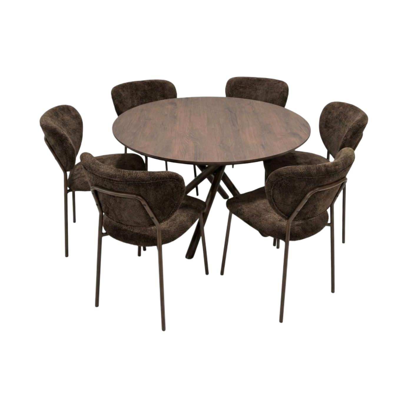  Round dining table with 6 chairs brown color 