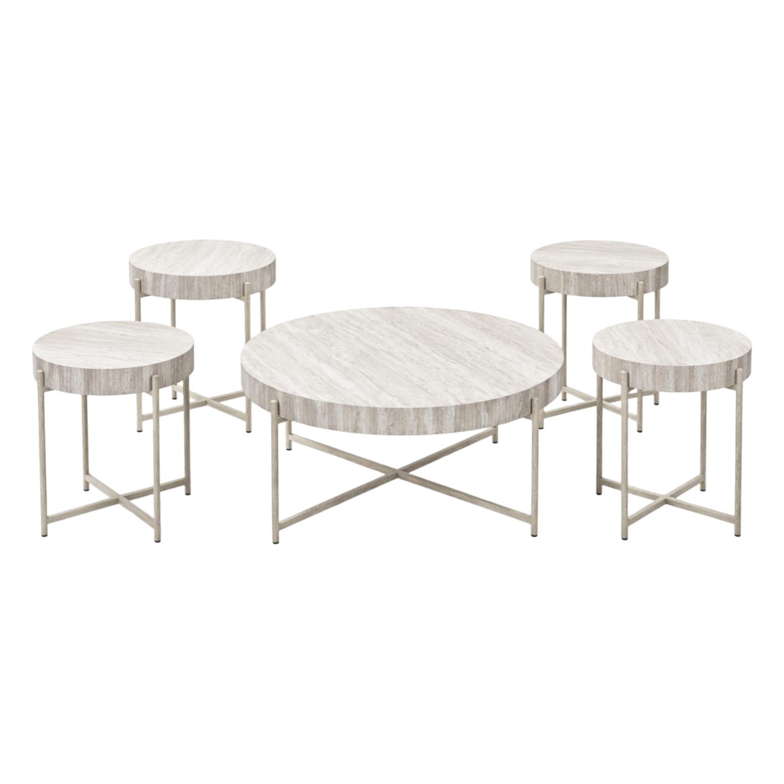  White oak round 5-piece table set modern design 