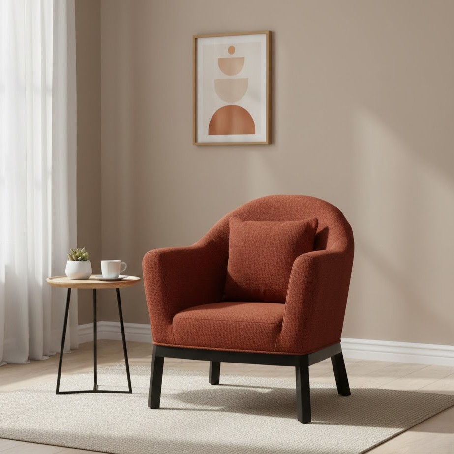  Orange accent lounge chair in a modern living space 
