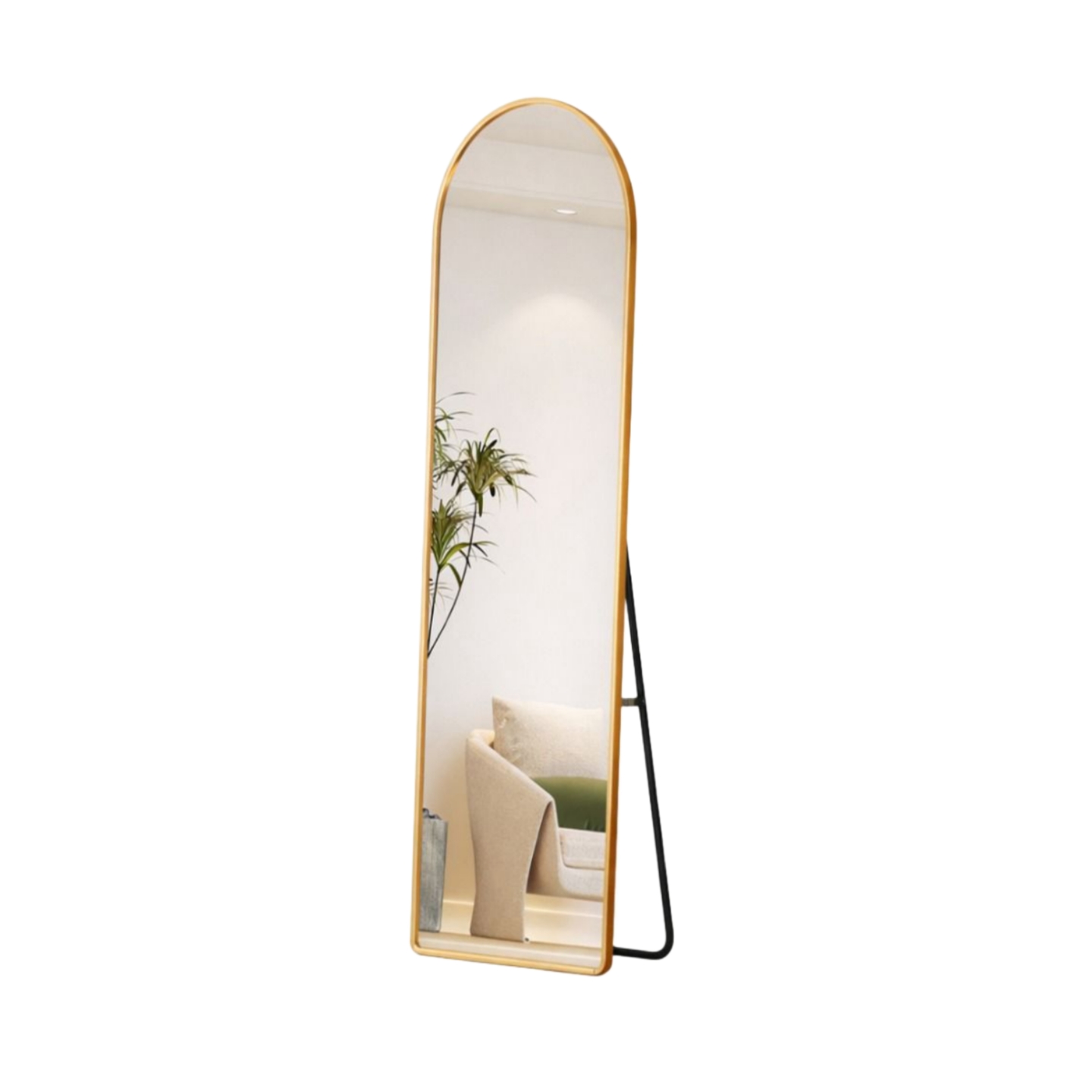  Multi color standing mirror with gold arched frame 