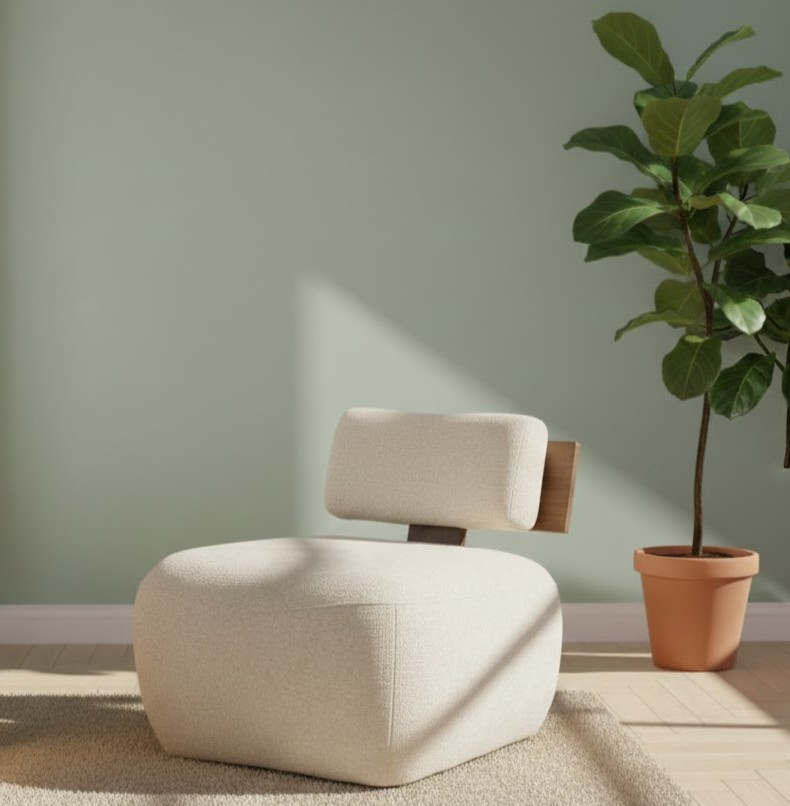  Cream single lounge chair with organic design in living space 