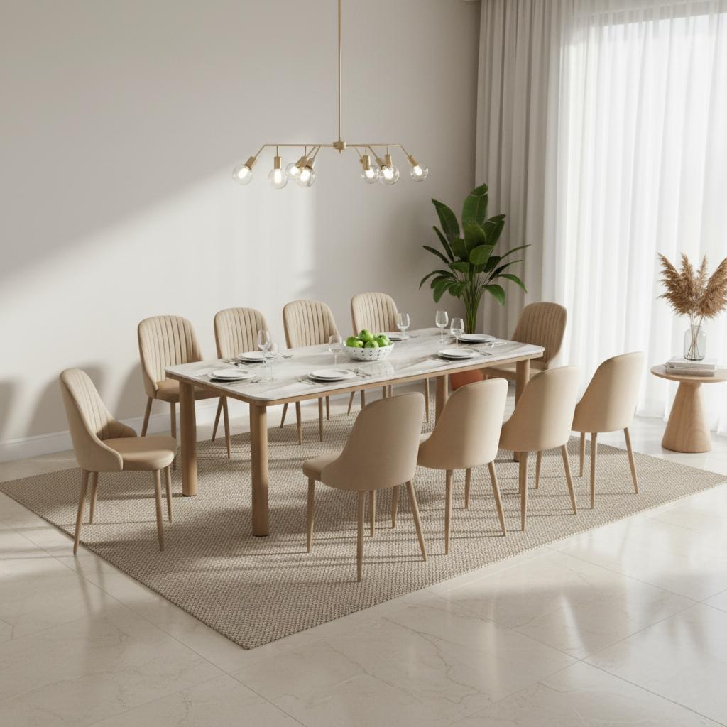  Marble dining table set with ten luxury chairs 