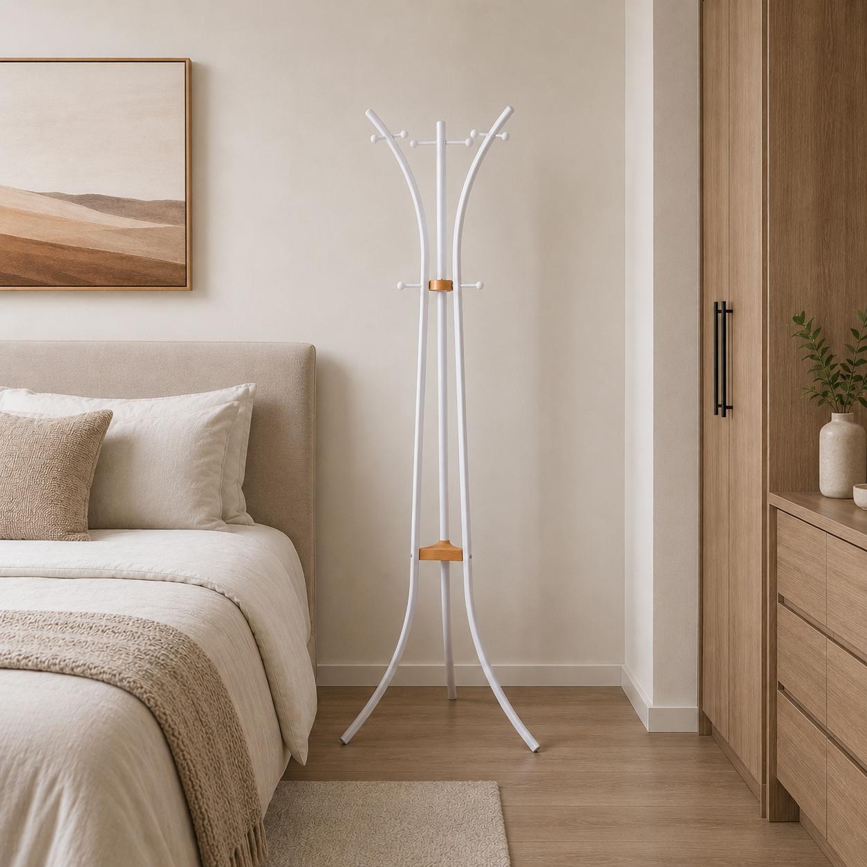  Elegant white coat rack in modern bedroom 