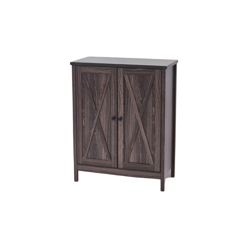  Brown wooden shoe cabinet with elegant storage design 