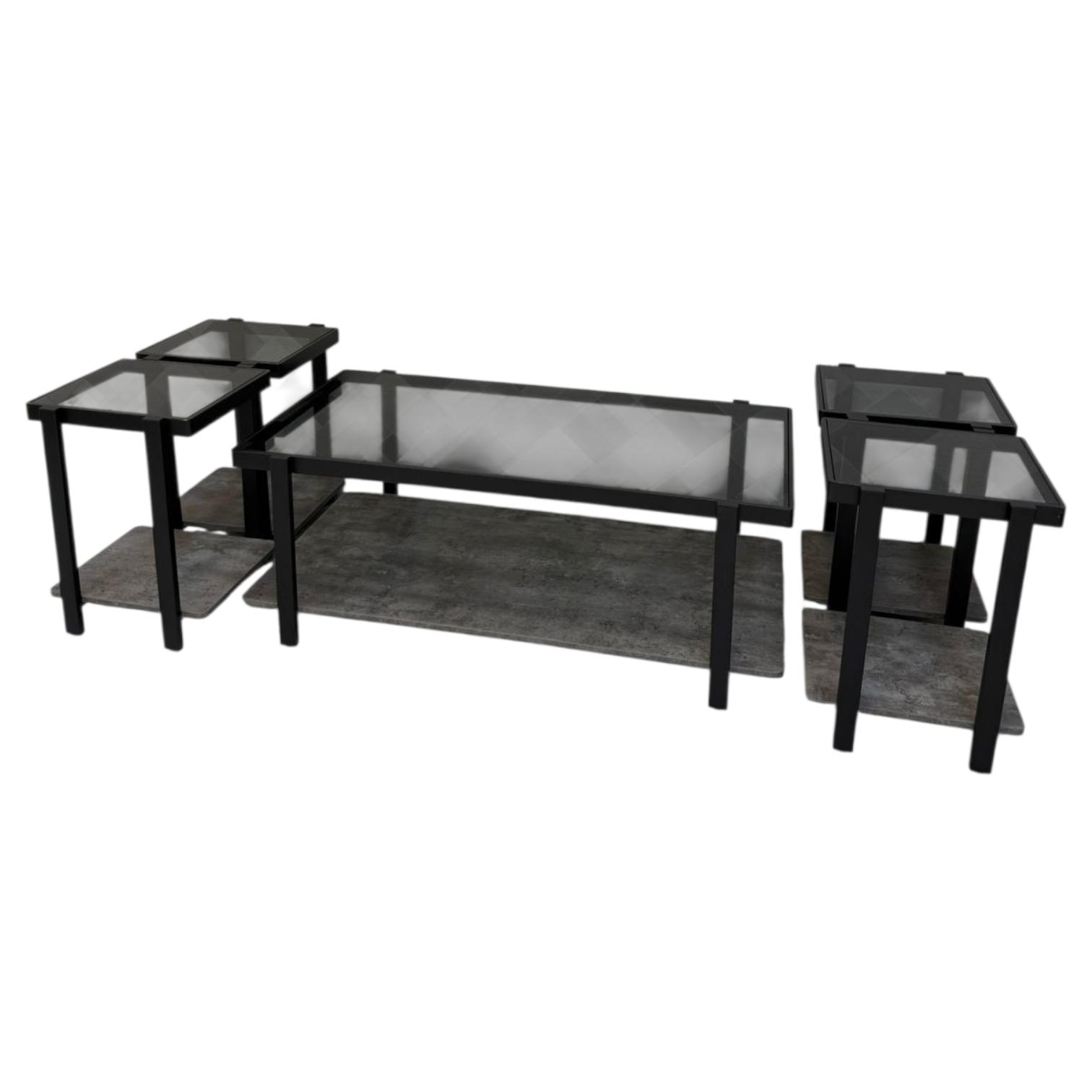  Multi-color 5-piece table set with dark glass and gray base 
