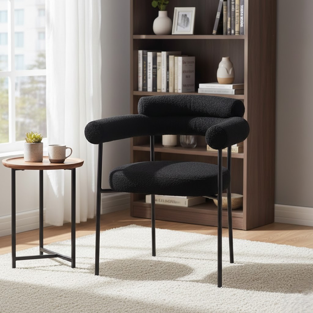  Black boucle single armchair in modern home decor 