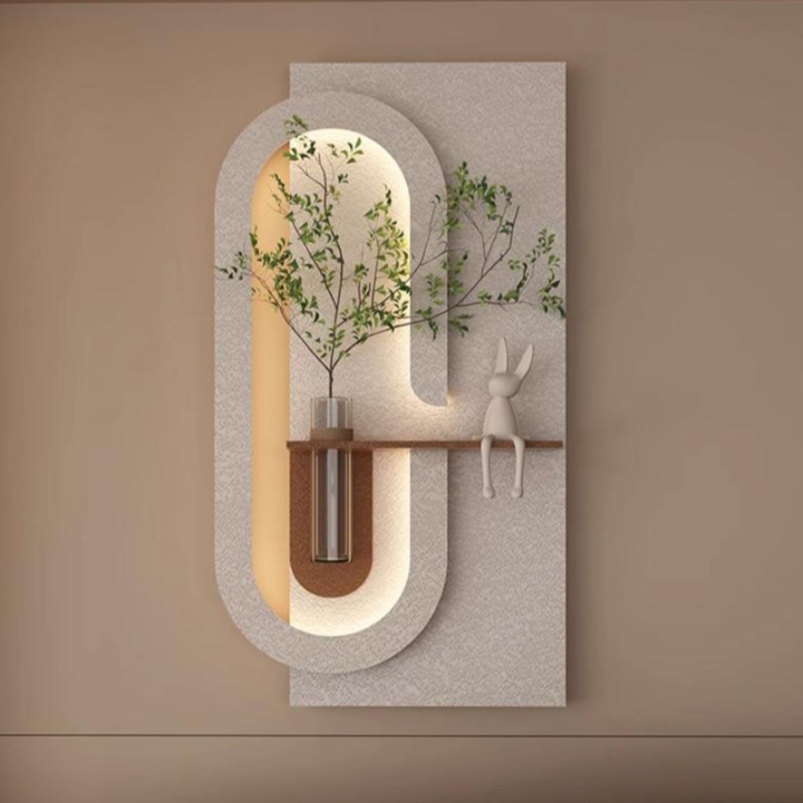  ديكور جداري بيج وبني مضيء مع رف عرض 120×60 