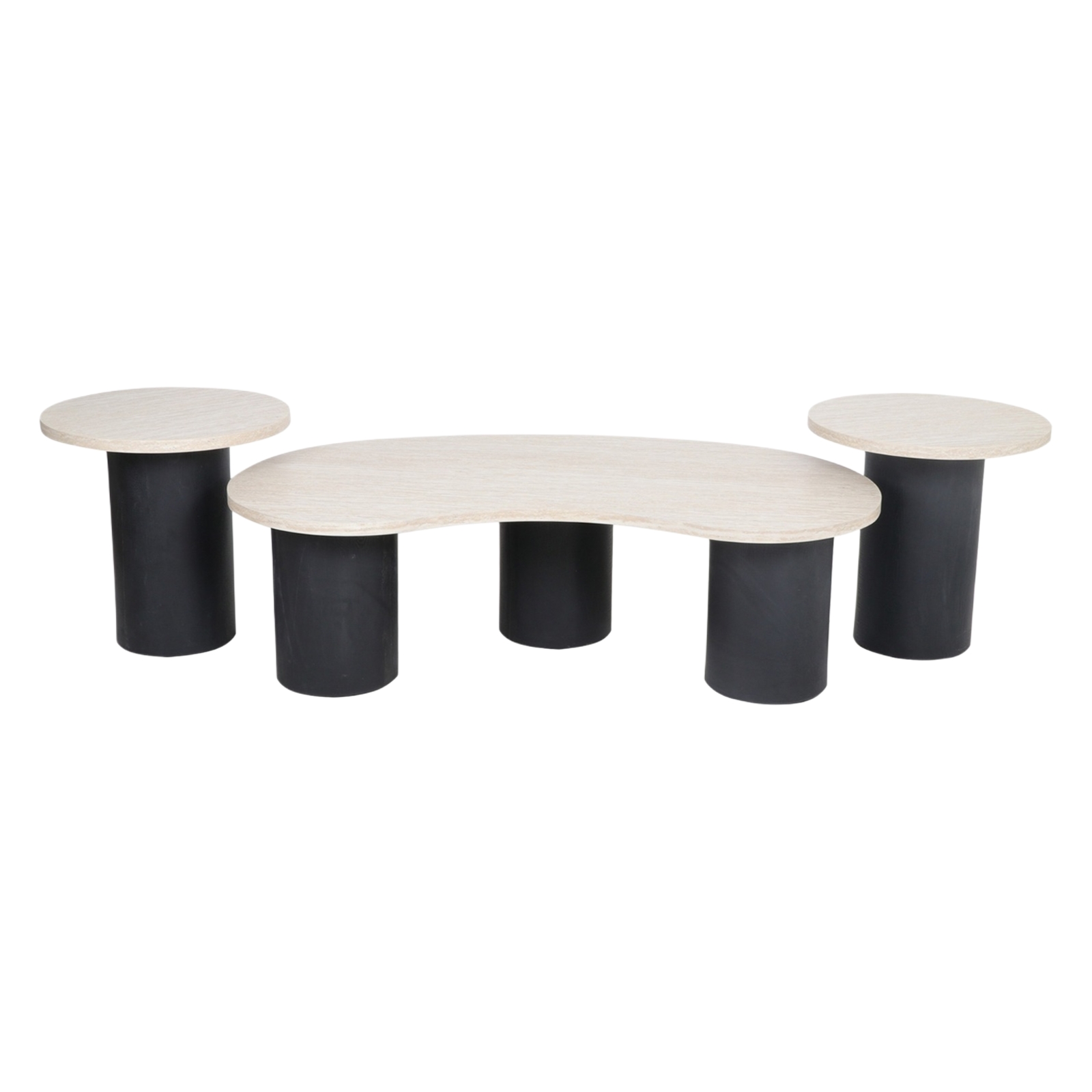  Light-top table set with black base and smooth shape 