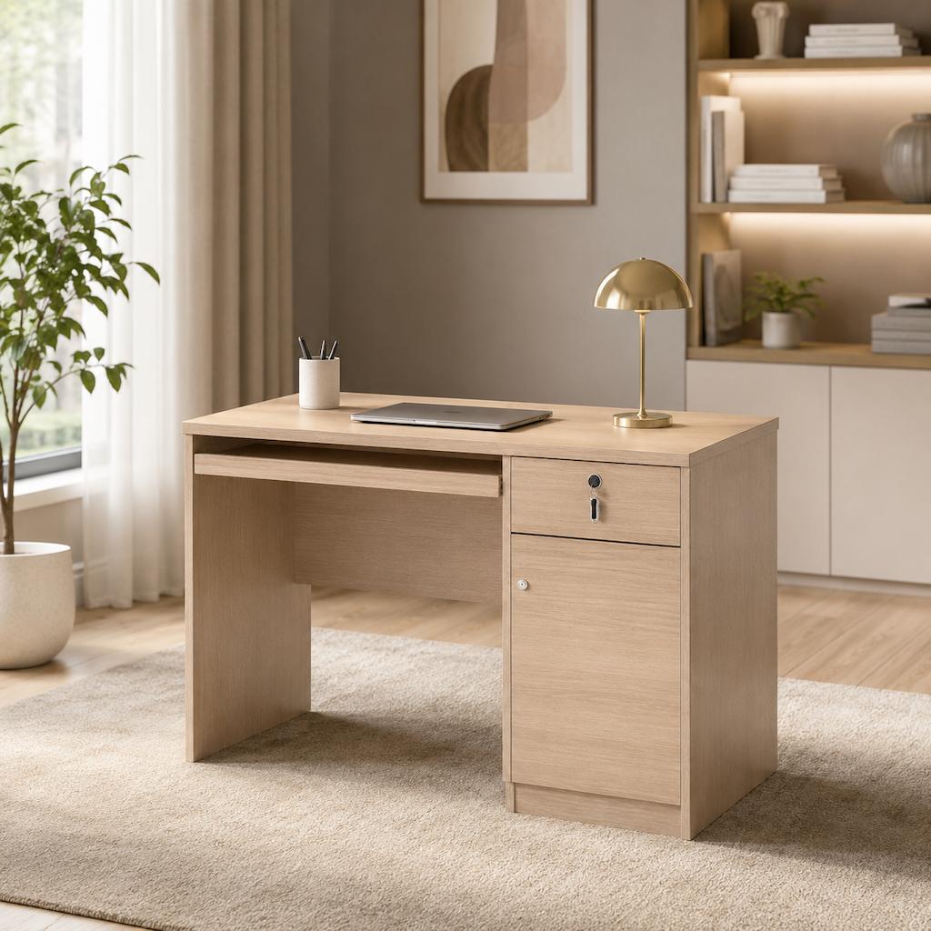  Light Wood Office Desk with Drawer and Locking Cabinet 
