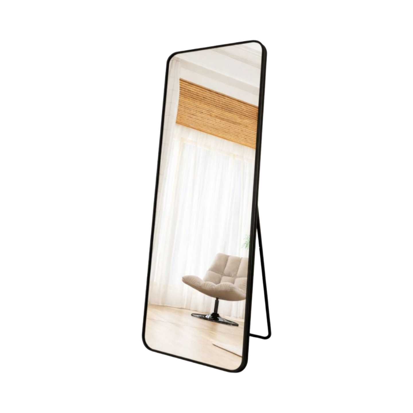  Elegant black standing mirror with soft edges 