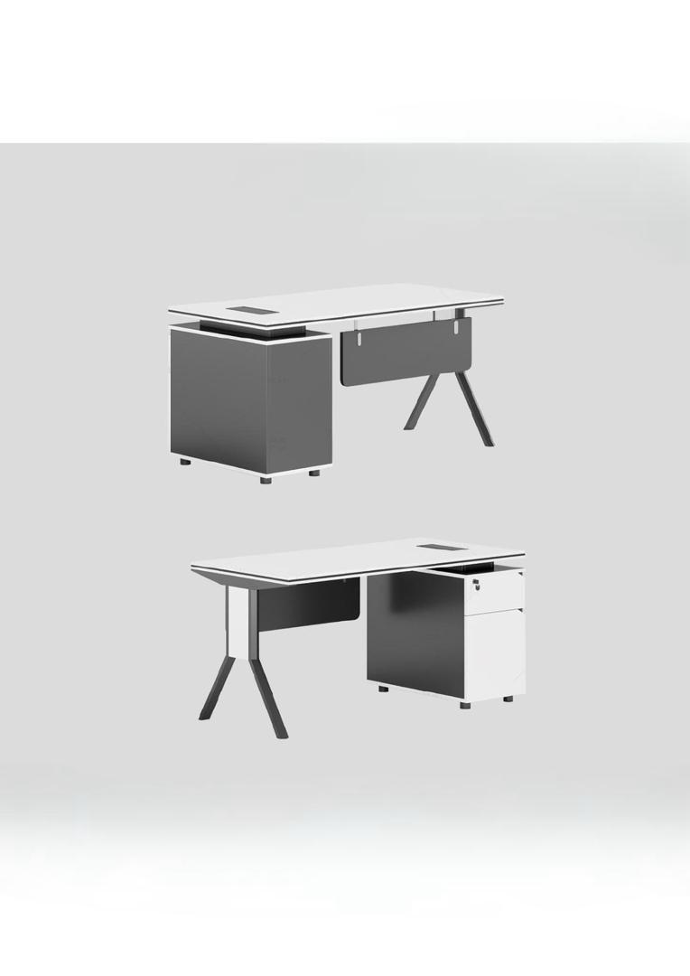  White work desk with side drawers in a modern office design 