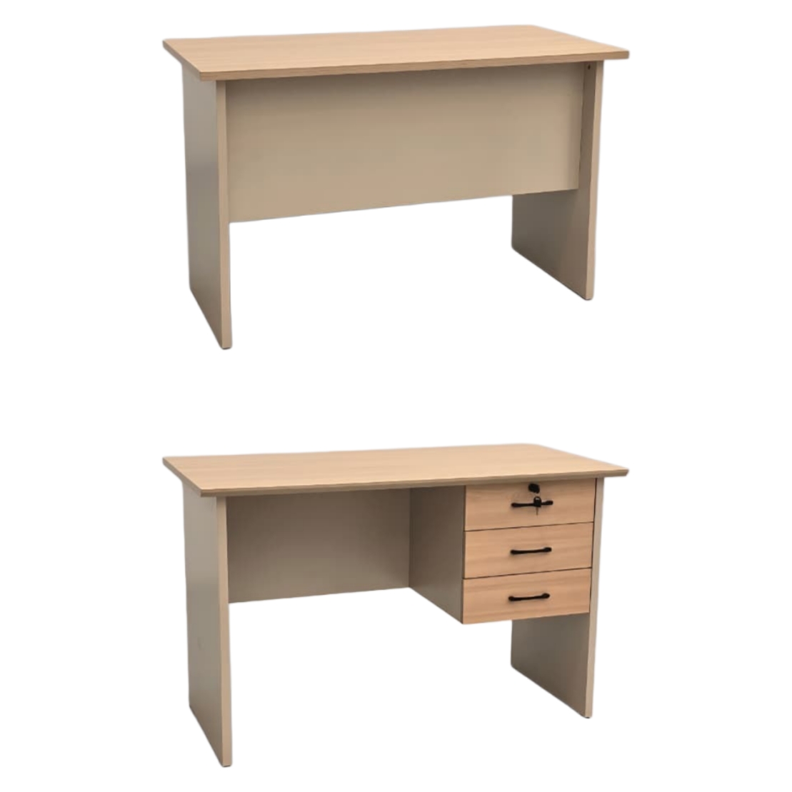  Beige office desk with three side drawers 