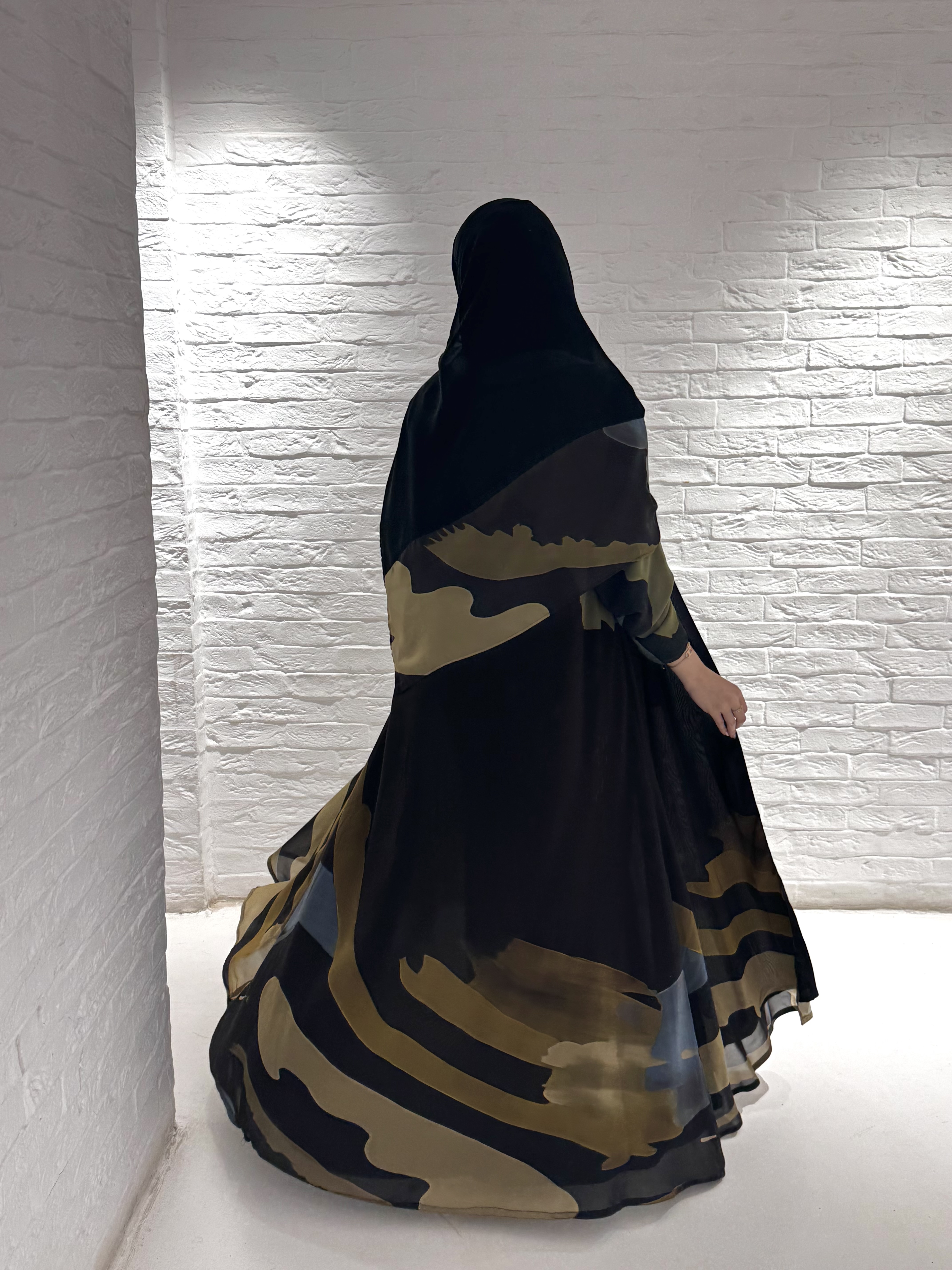 عباية شيفون مطبوع قصة A-line