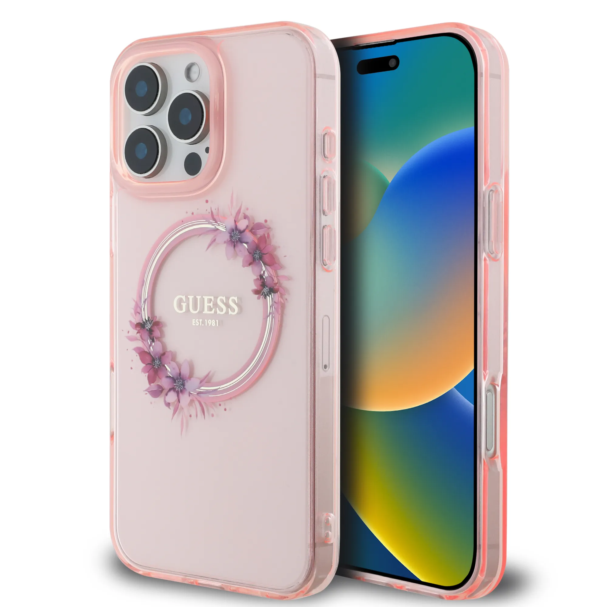 Guess iPhone 16 Pro Max MagSafe Case Floral Wreath Design