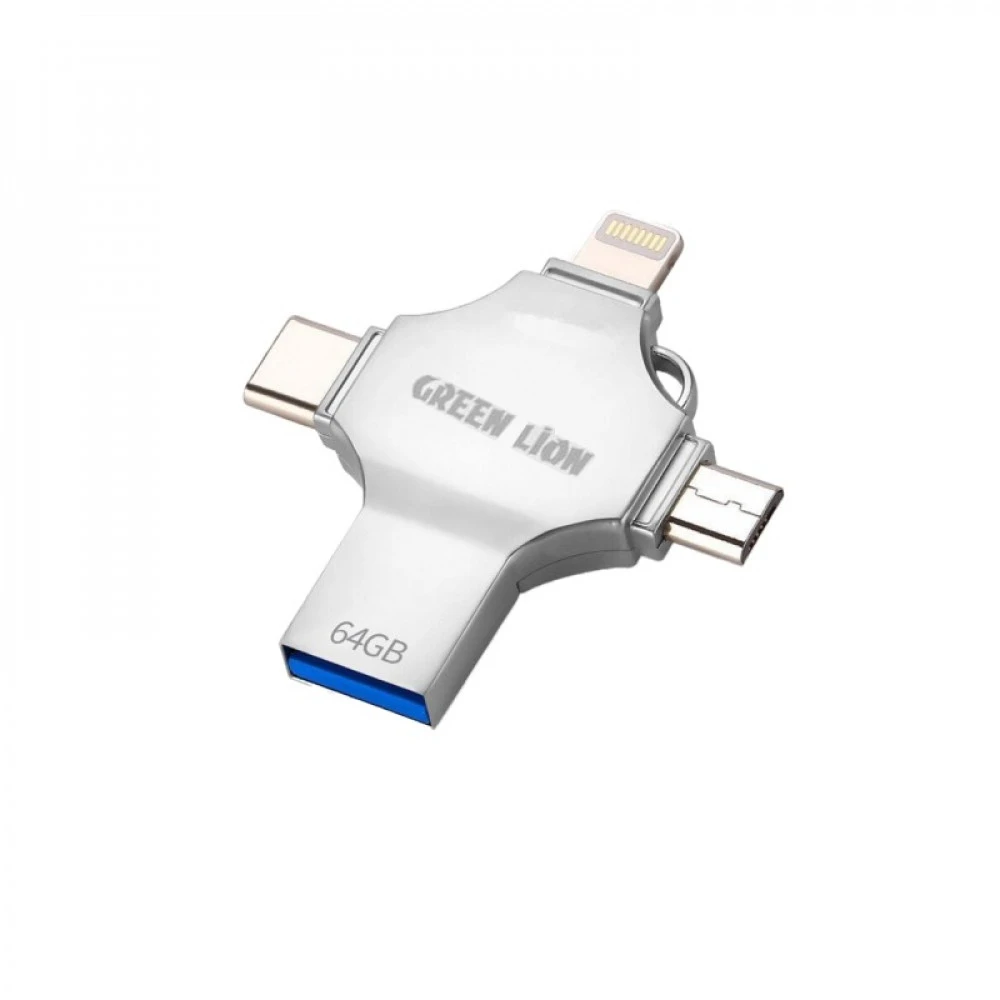 Green Lion 4-in-1 USB Flash Drive - Silver