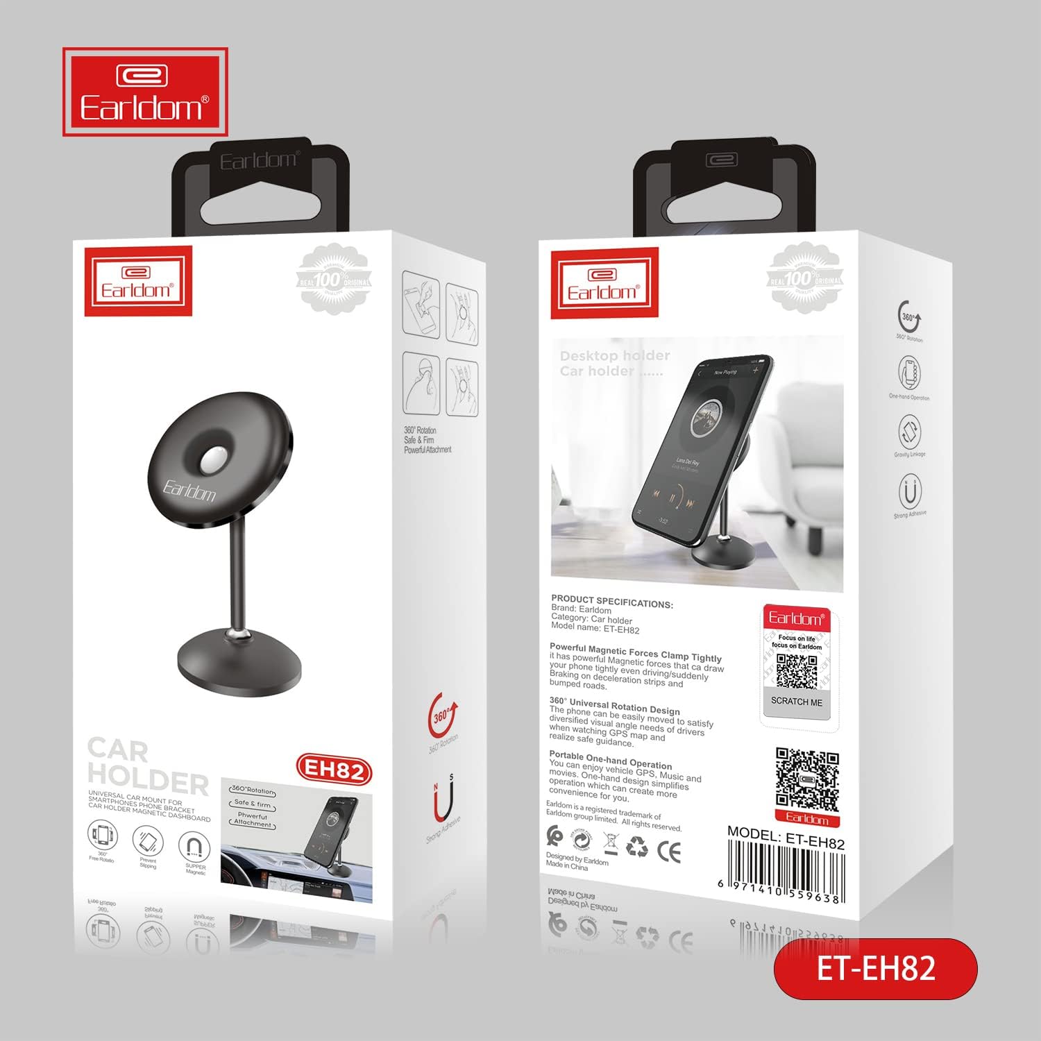 Earldom ET-EH82 Magnetic Car Phone Holder - Black