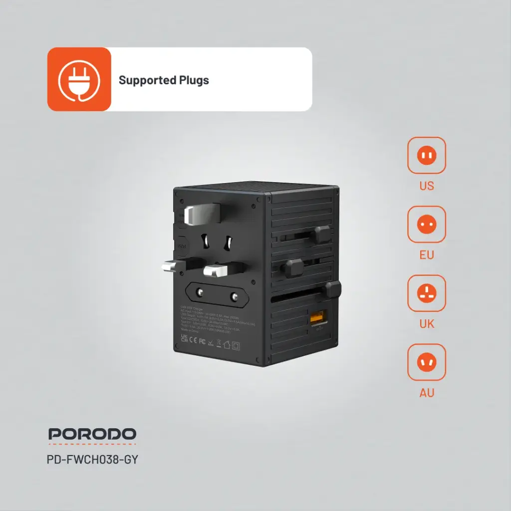 Porodo GaN 5-Port Travel Block Universal Charger