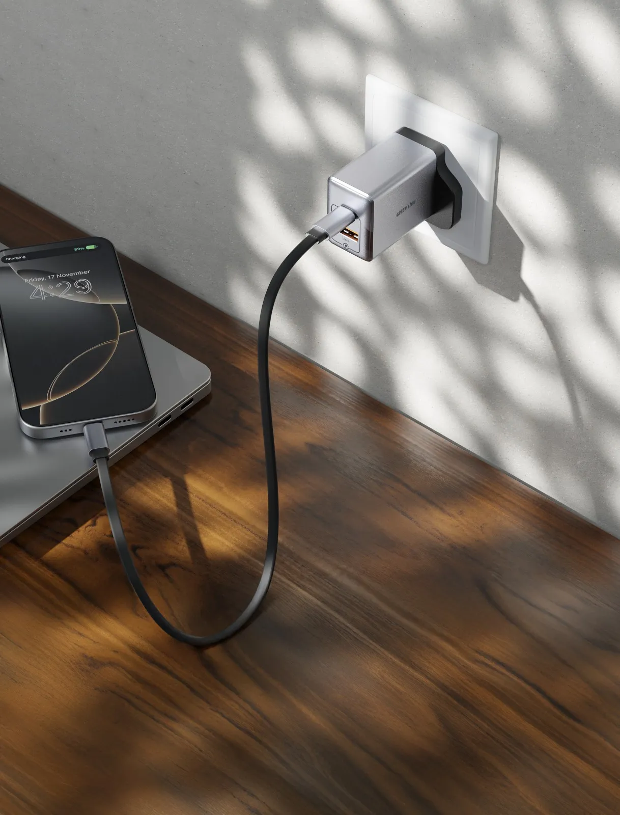 Green Lion GaN Premium UK Plug Wall Charger - Gray