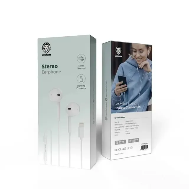 Green Lion Wired Stereo Earphones with Lightning Connector White