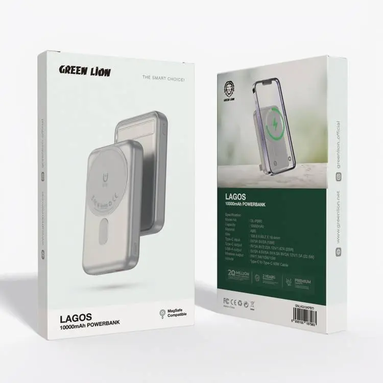 Lagos 10000mAh Wireless Power Bank - Green Lion + Type-C Cable