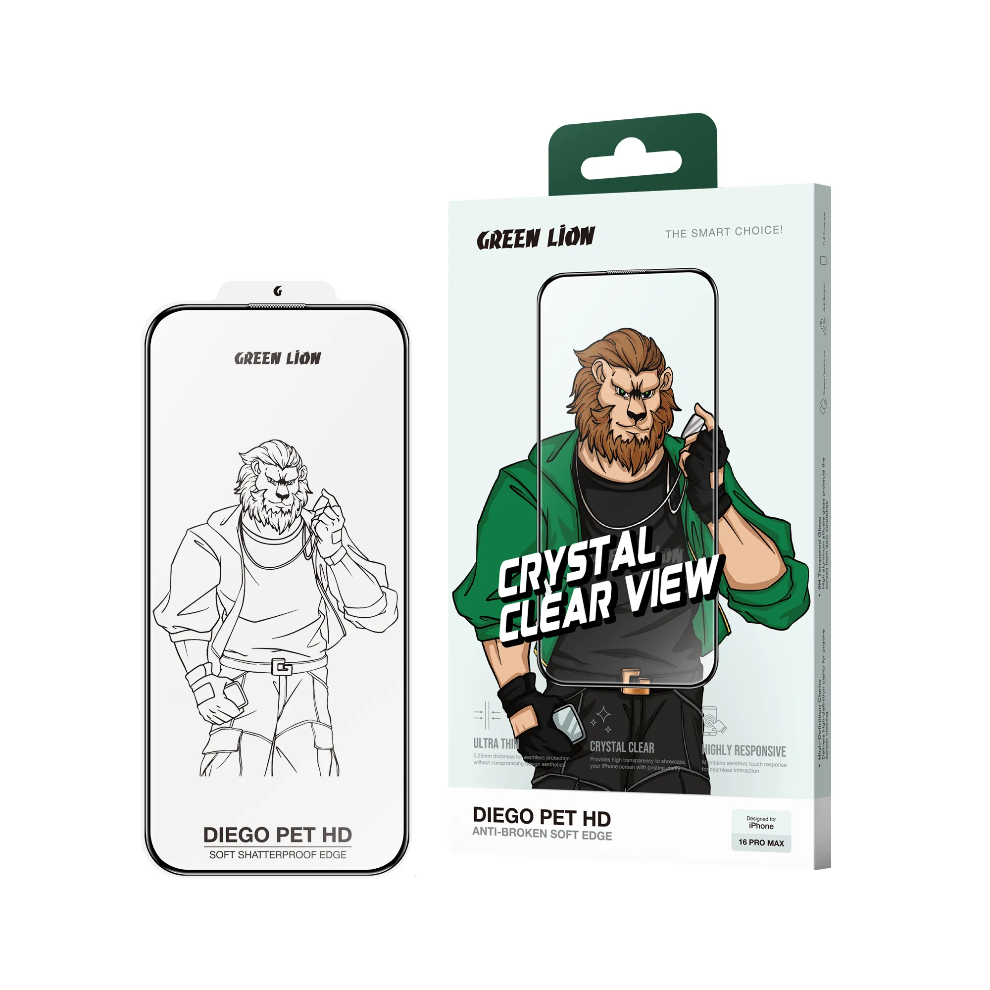 Green Lion Diego Pet HD Anti-Broken Soft Edge iPhone 16 Pro/Pro Max