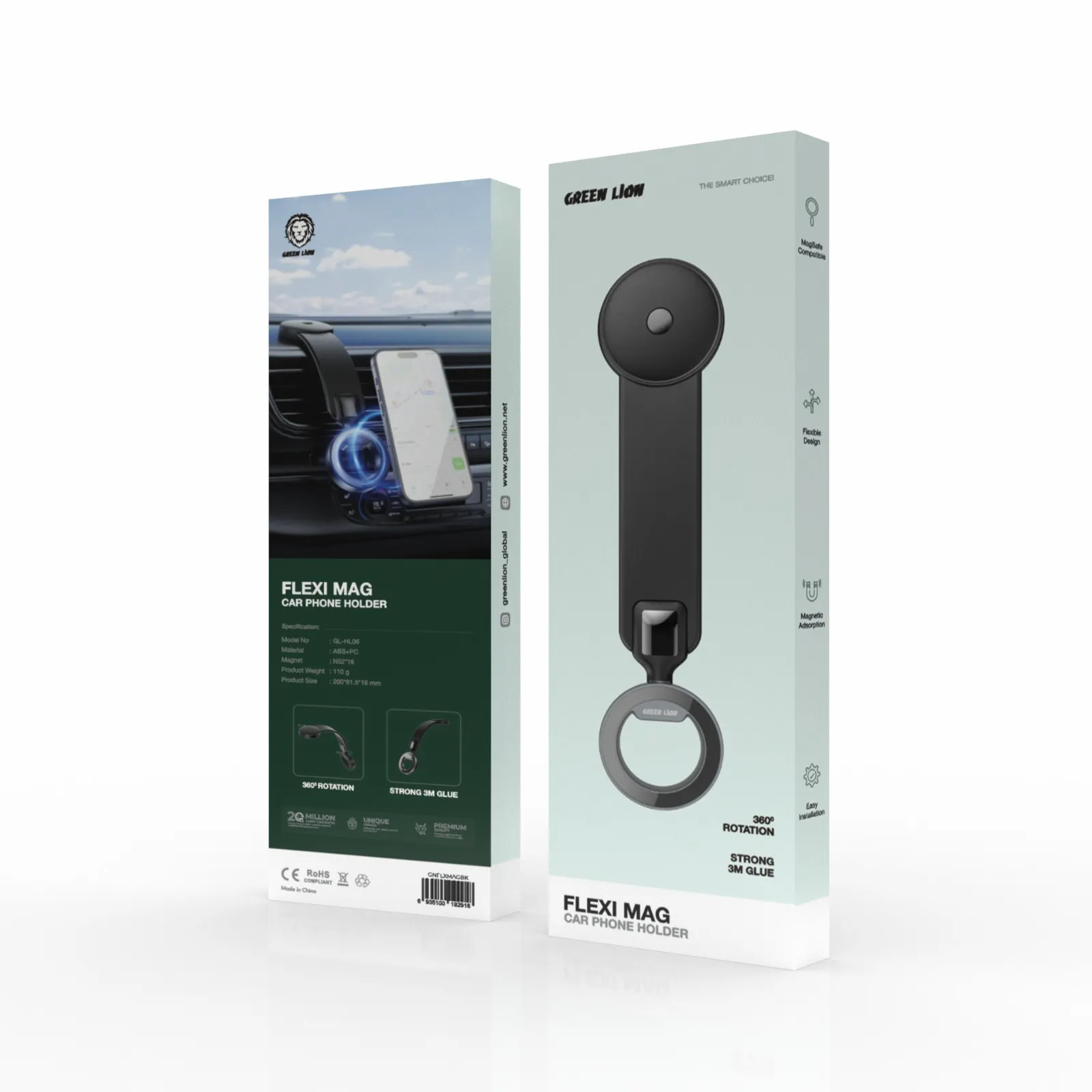 Green Lion Flexi Mag Car Phone Holder - Black
