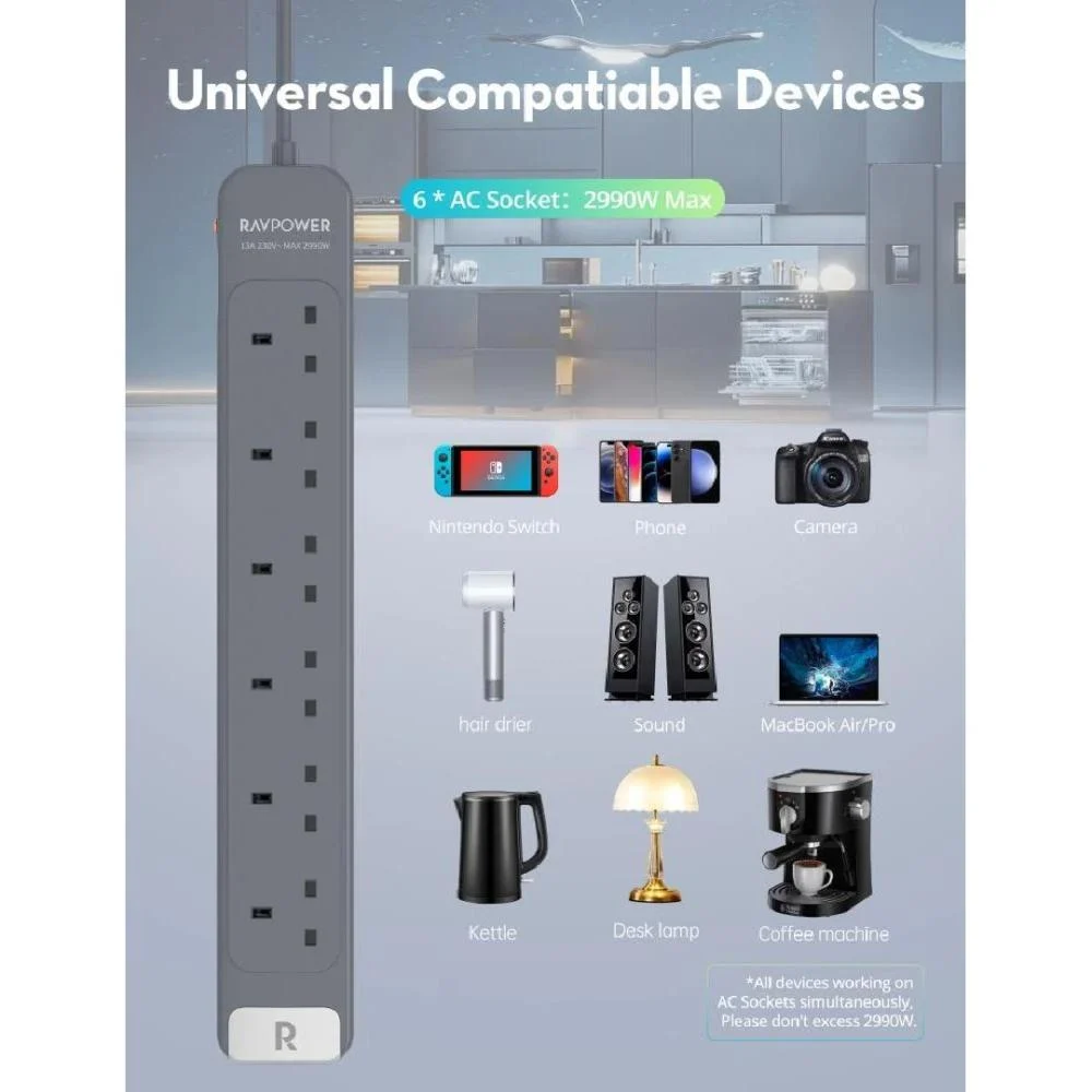 Ravpower - 6 AC outlet plug - grey