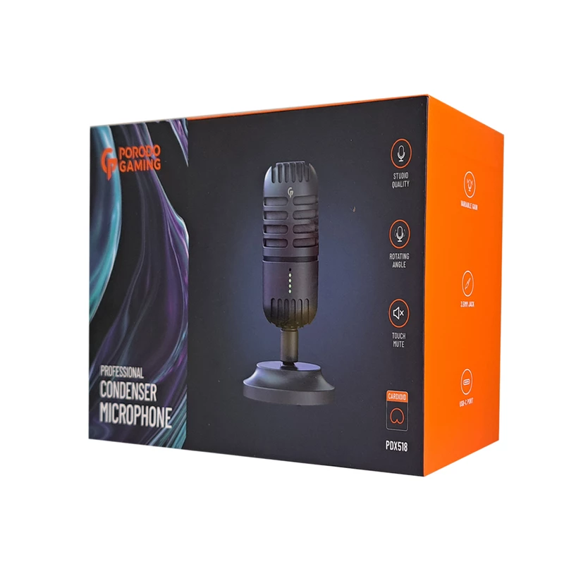 Porodo Gaming Basic Cardioid Microphone with Fixed Stand – Black