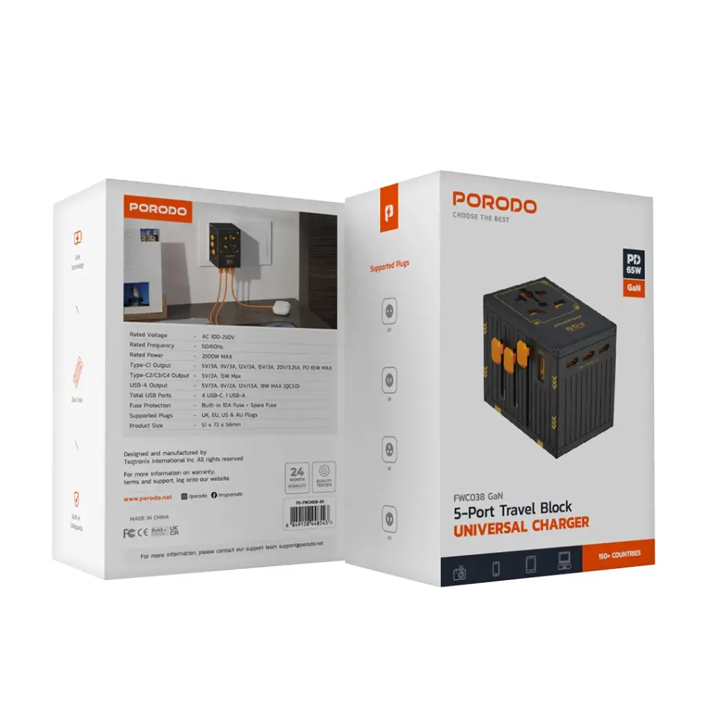 Porodo GaN 5-Port Travel Block Universal Charger