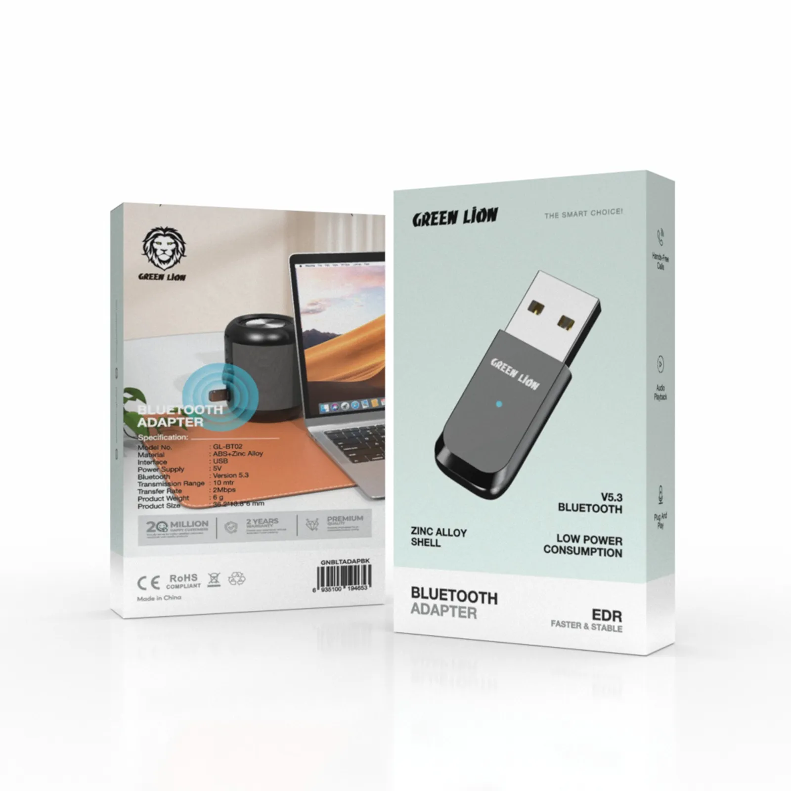 Green Lion Zinc Alloy Shell Bluetooth Adapter - Black