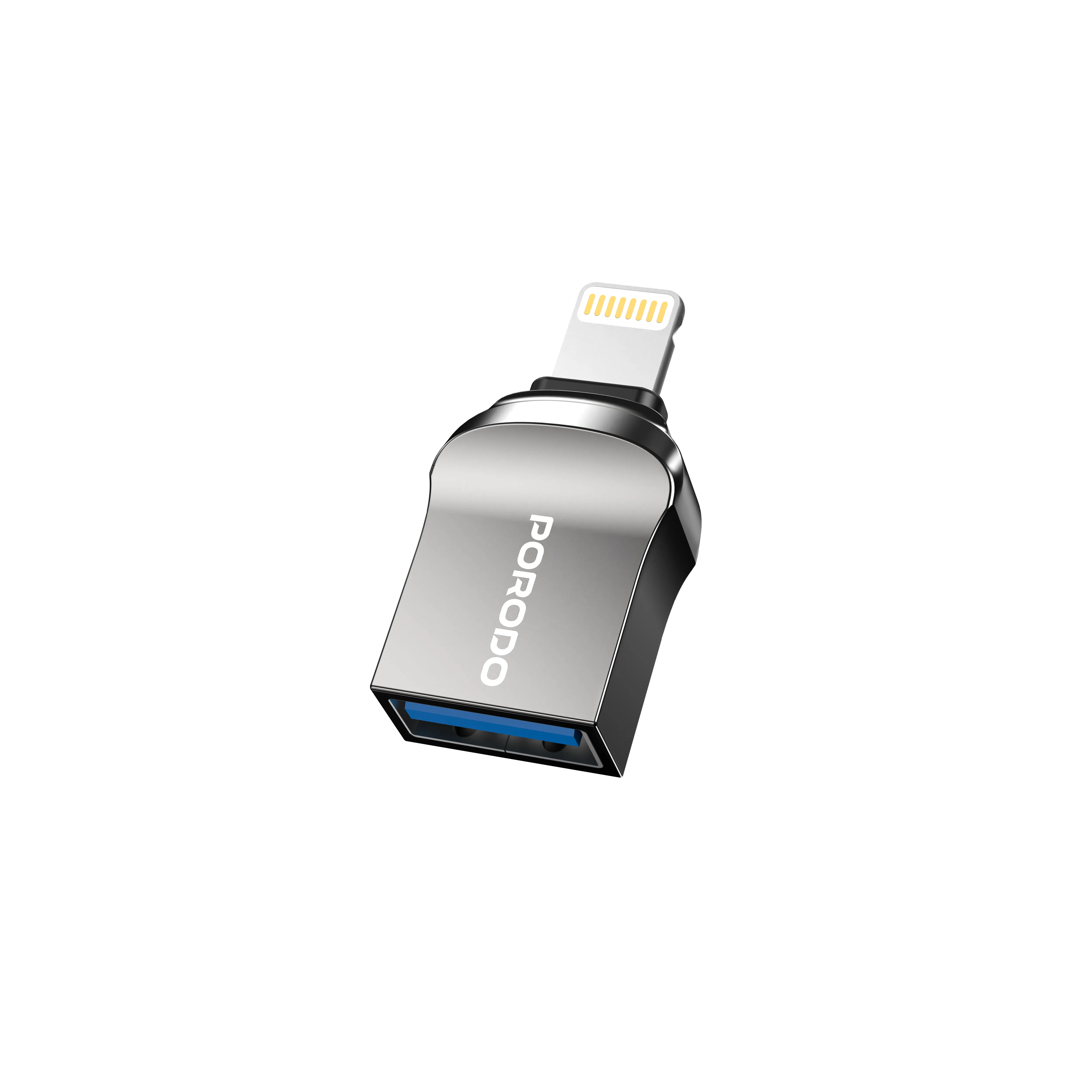 Porodo Lightning OTG Adapter - Zinc Alloy - Black