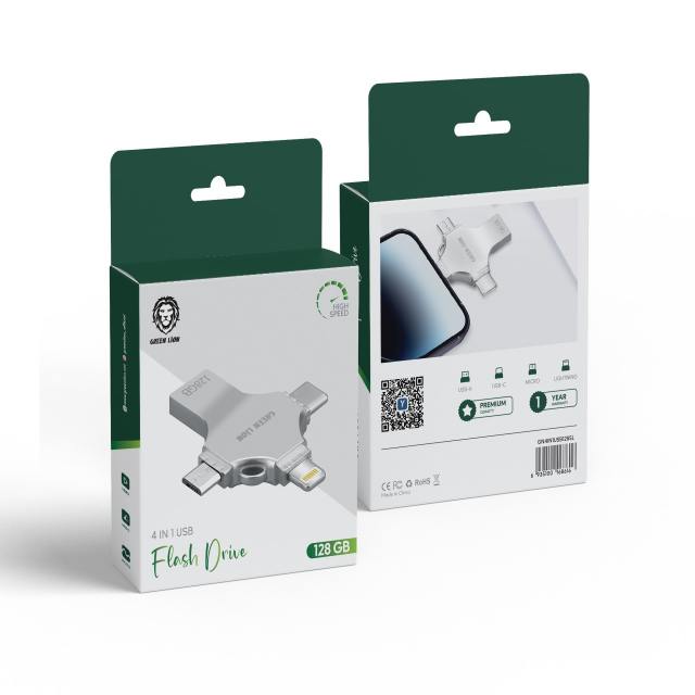 Green Lion 4-in-1 USB Flash Drive - Silver