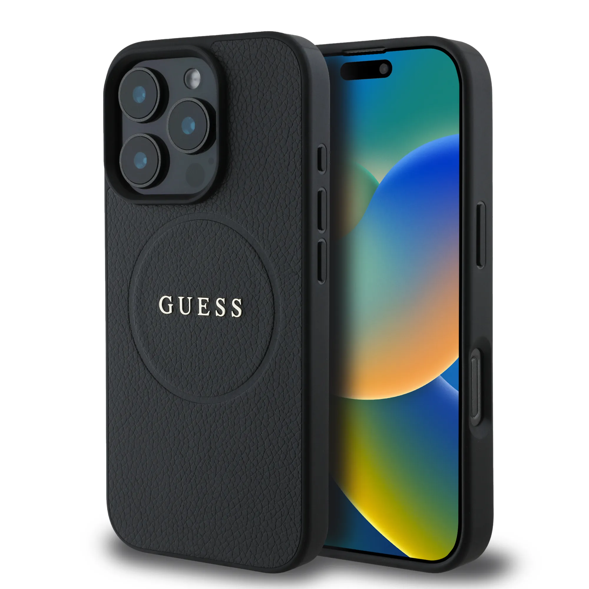 Guess iPhone 16 Pro Max MagSafe Leather Case with Ring - Black