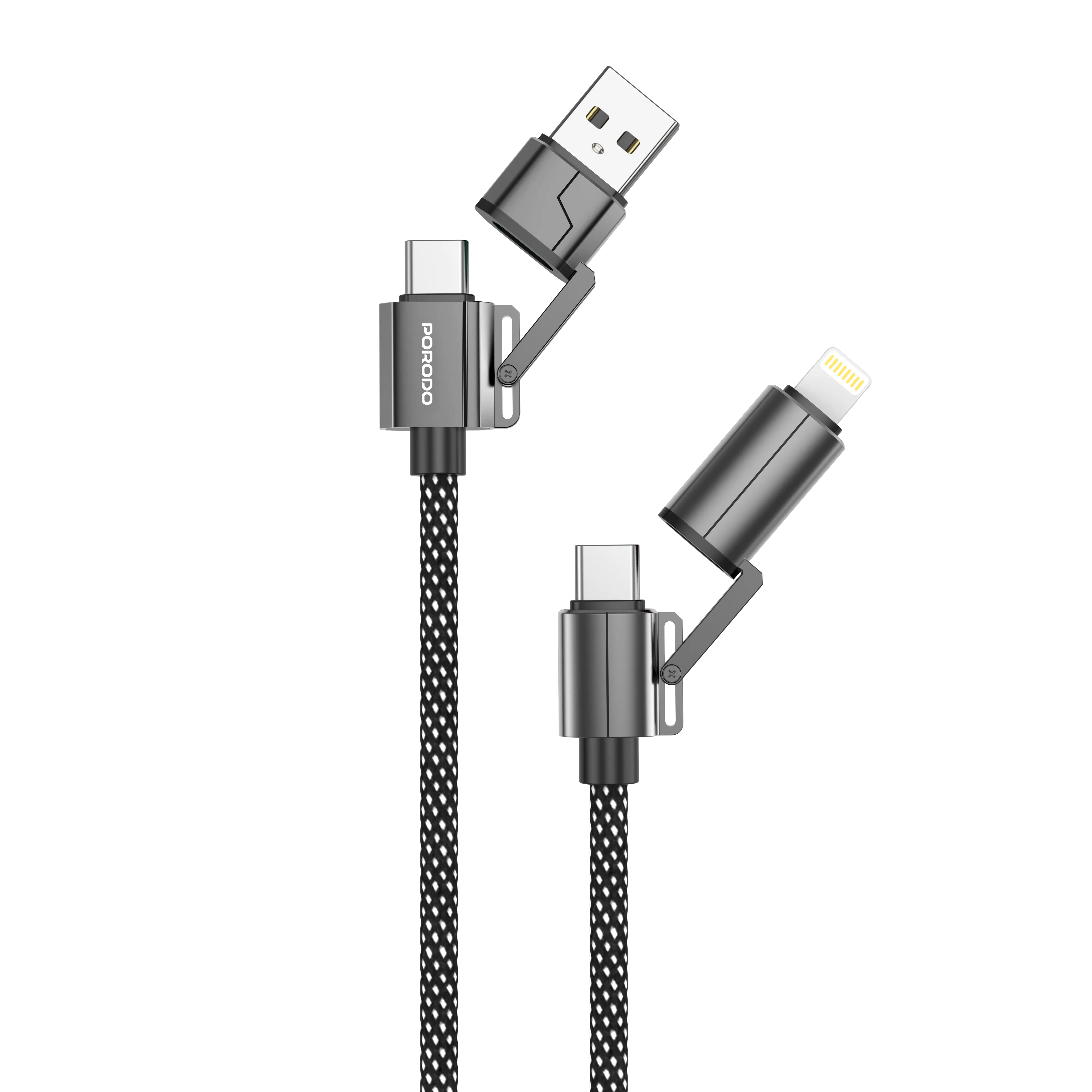 Porodo 4 Cables in 1 Aluminum Fast Charger Wire - Black