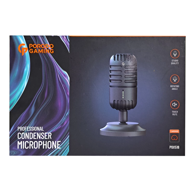 Porodo Gaming Basic Cardioid Microphone with Fixed Stand – Black
