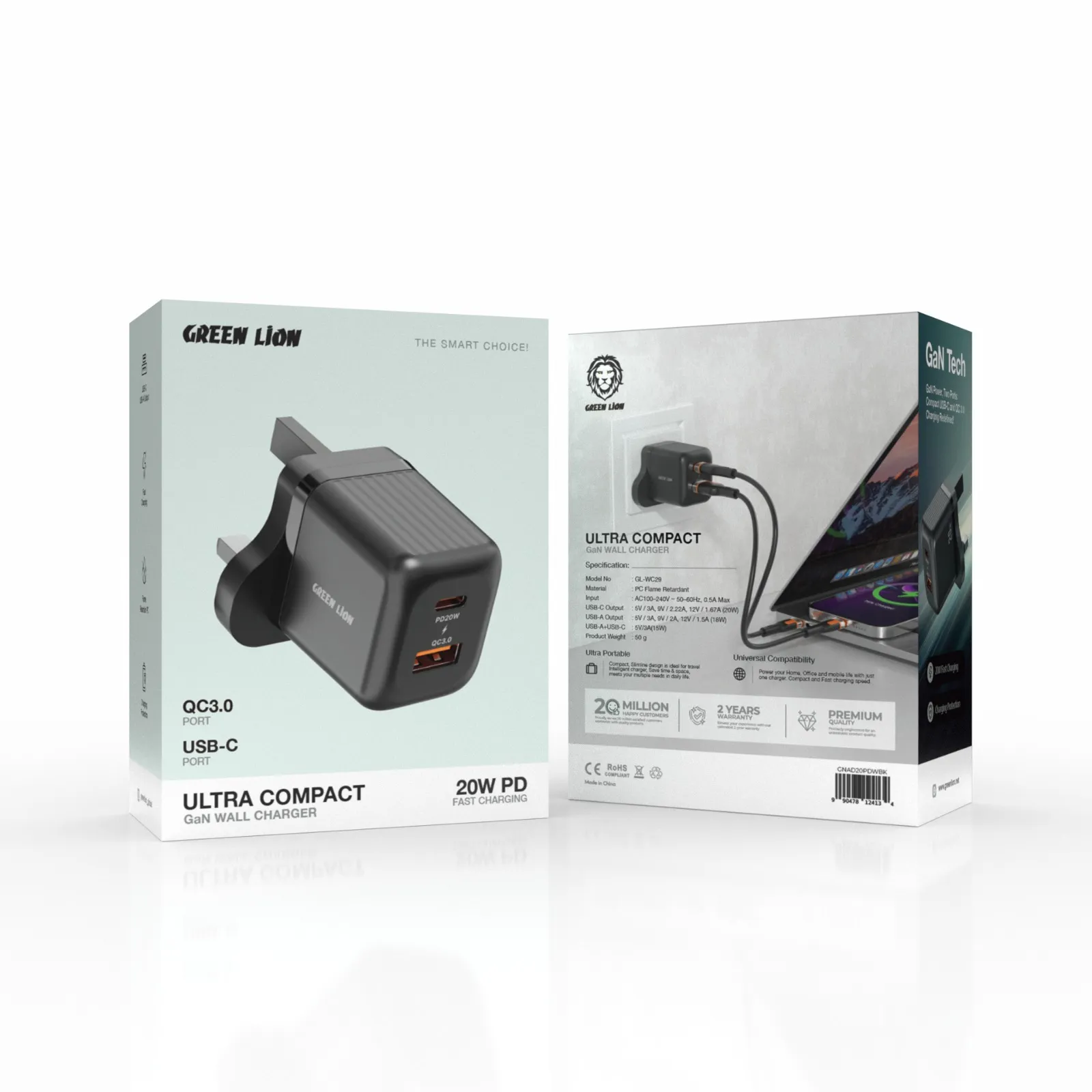 Green Lion Ultra Compact GaN Wall Charger A+C 20W