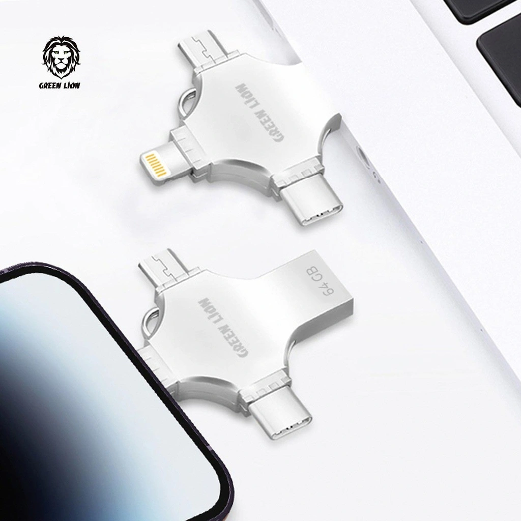 Green Lion 4-in-1 USB Flash Drive - Silver