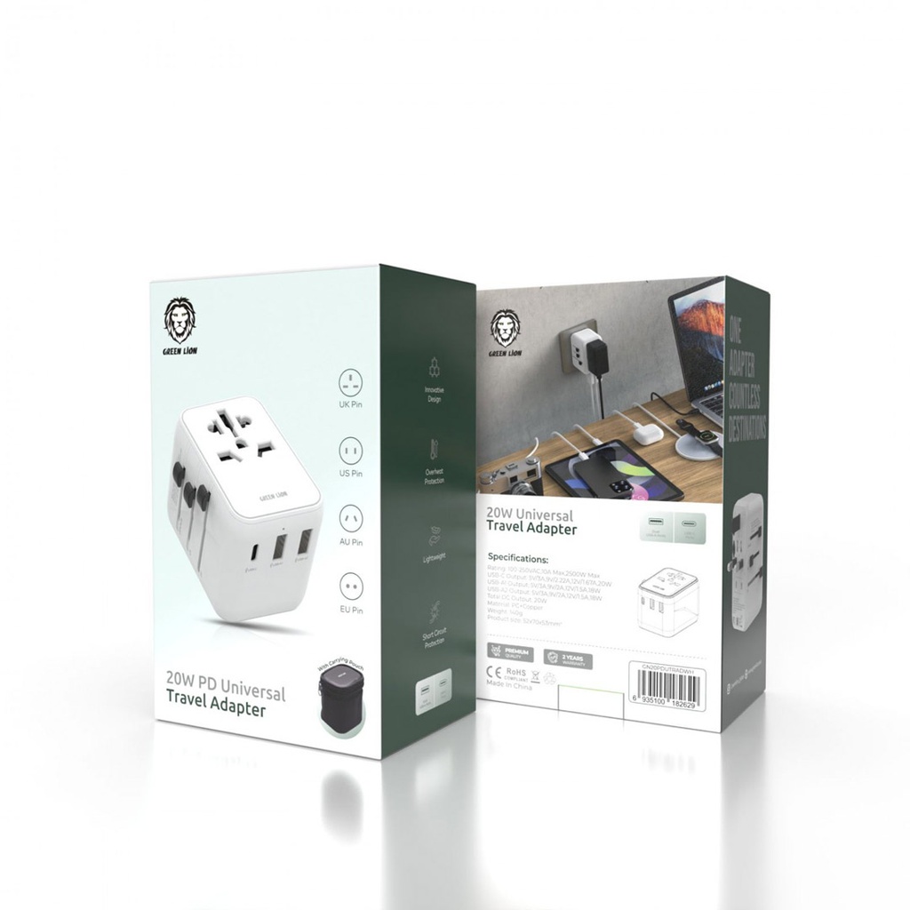 Green Lion 20W Universal Travel Adapter - White