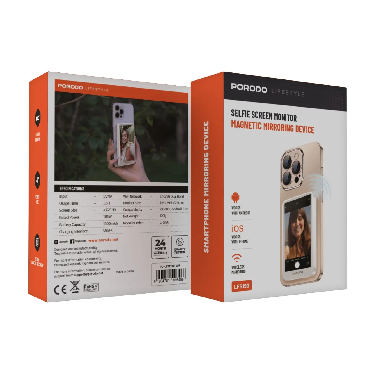 Porodo Lifestyle Selfie Screen Monitor Magnetic Mirroring Device