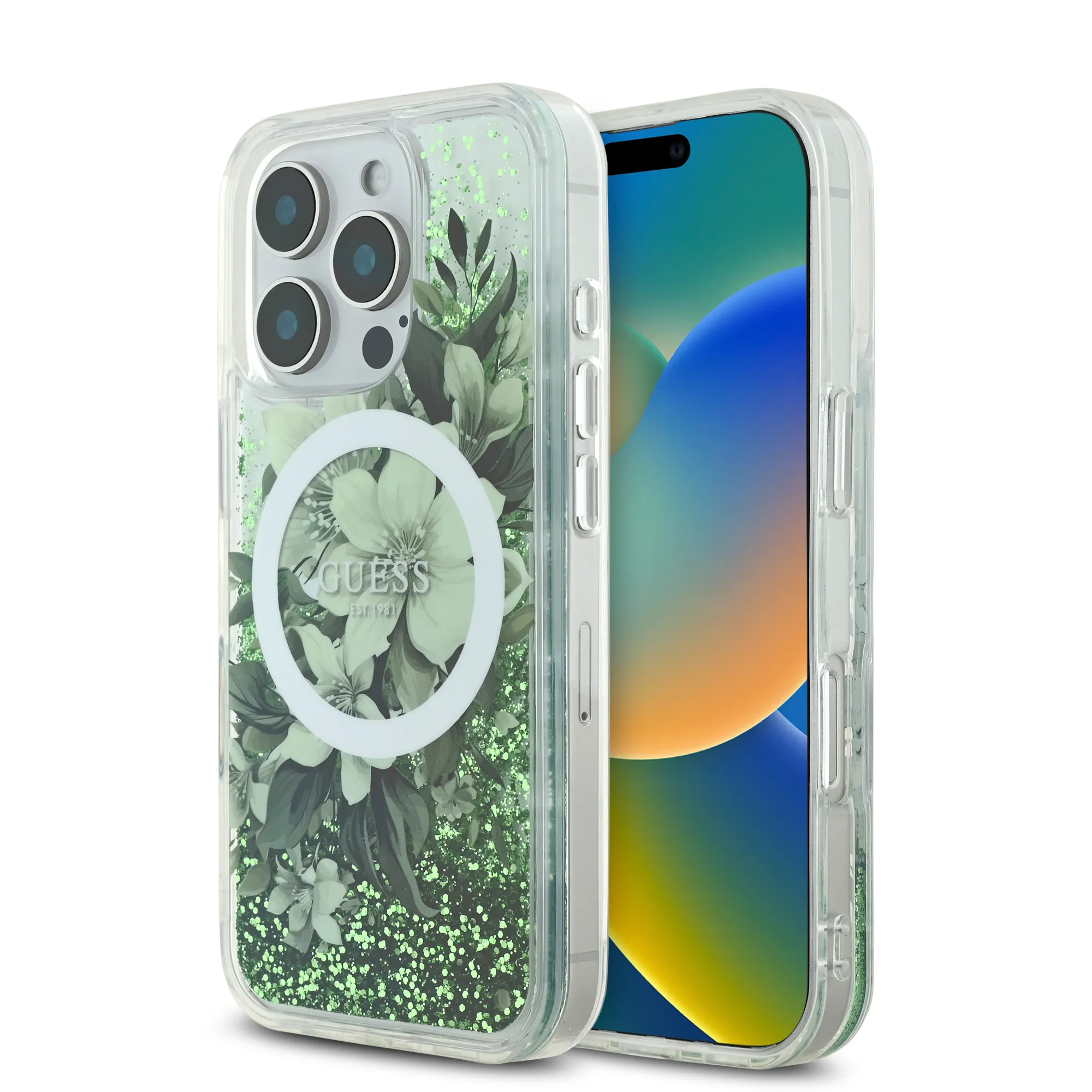 Guess iPhone 16 Pro Max MagSafe Case with Floral Design