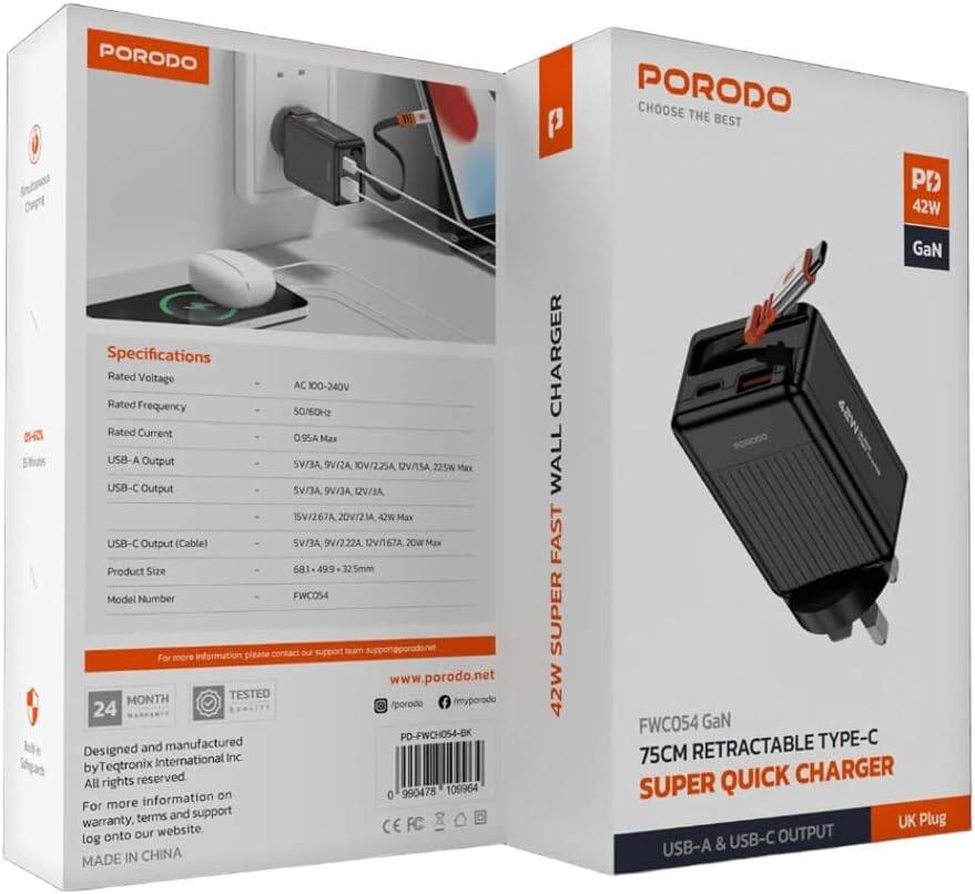  Porodo 75cm Retractable Type-C Super Quick GaN Charger Porodo 75cm Retractable Type-C Super Quick GaN Charger Porodo 75cm Retractable Type-C Super Quick GaN Charger