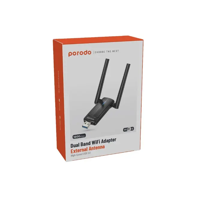 Porodo Dual Band WiFi6 USB Adapter - Black
