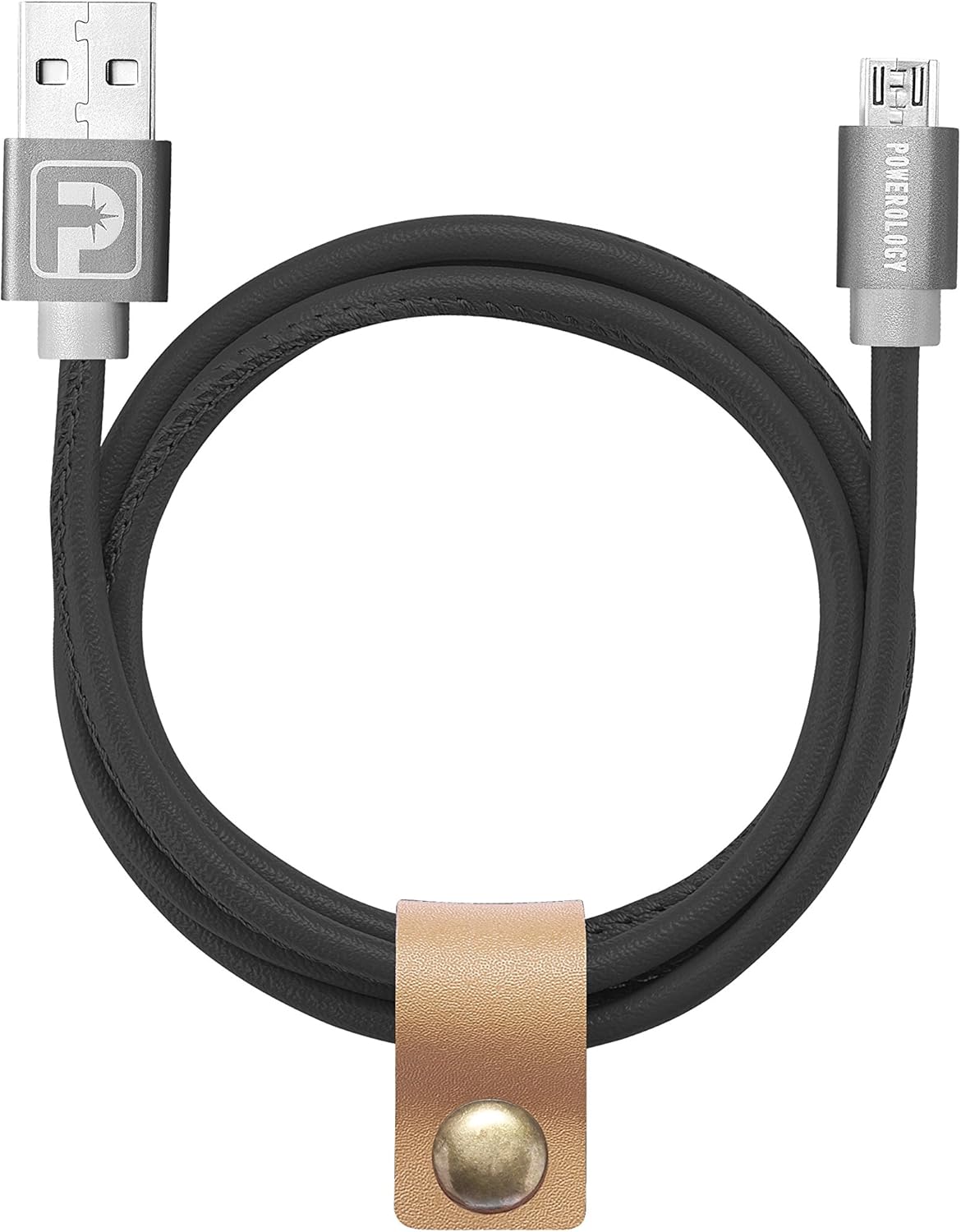 Powerology 1m Leather Micro USB Cable - Black