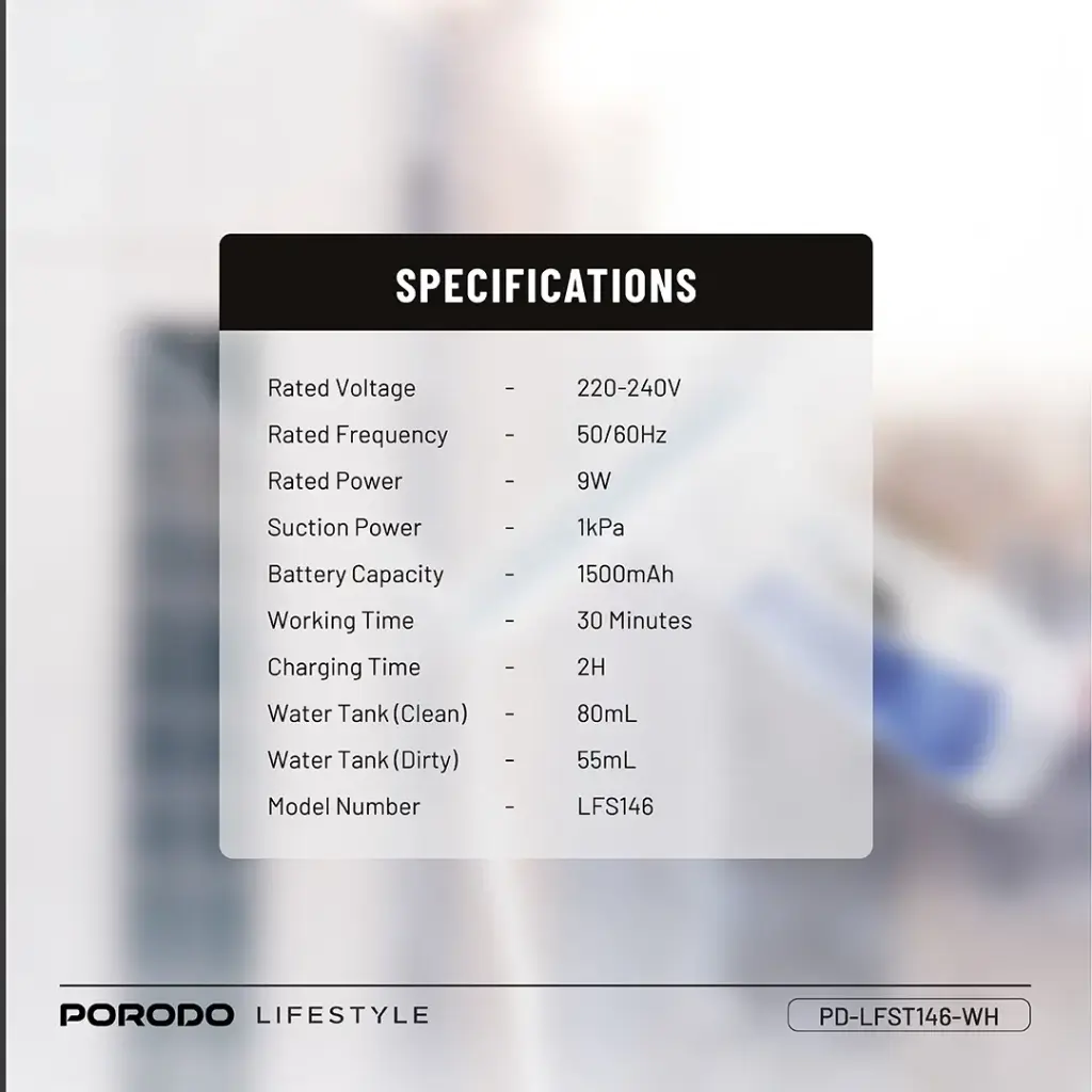 Porodo Lifestyle Handheld Window Cleaner - White
