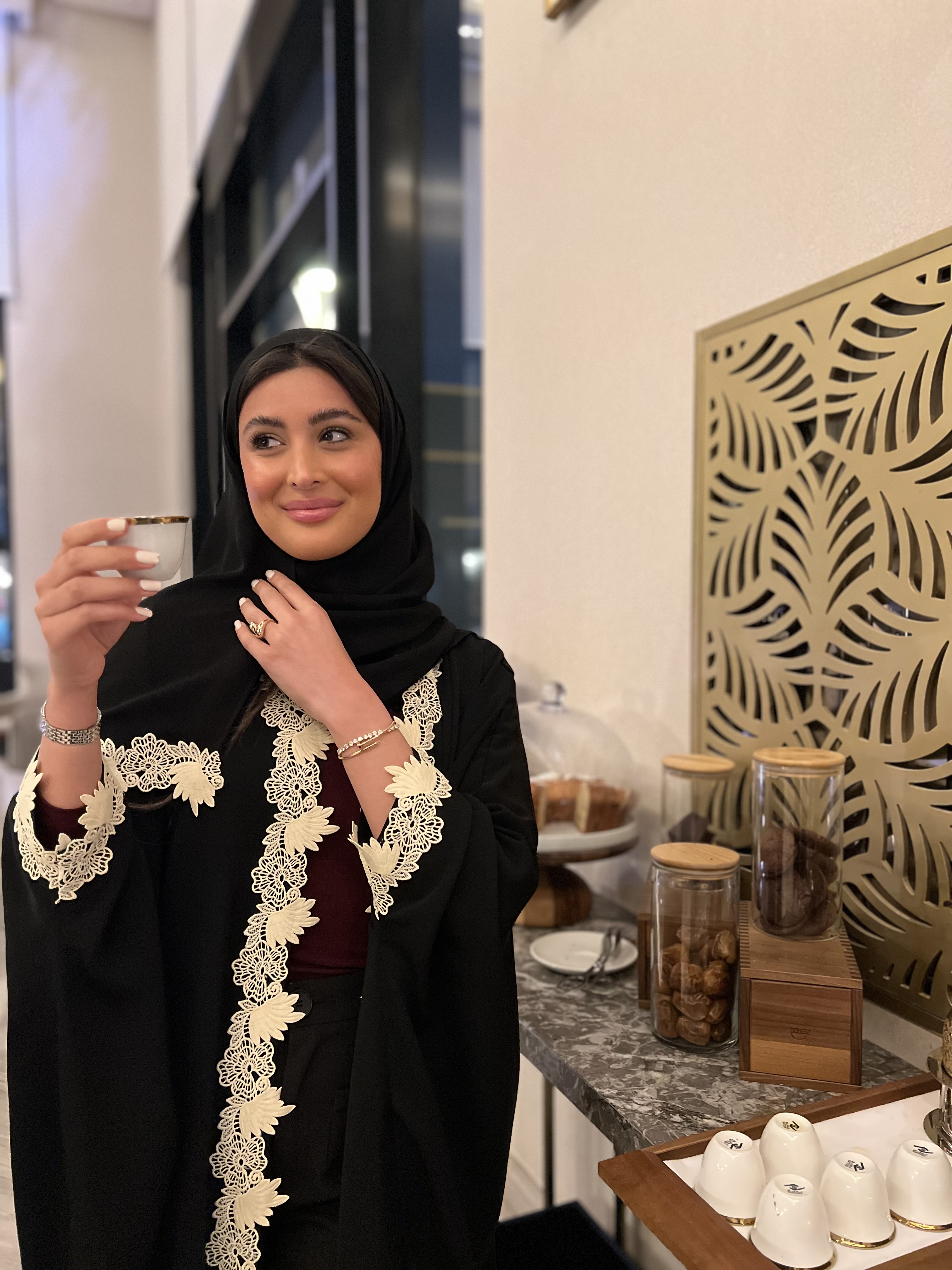 Crepe black and floral abaya