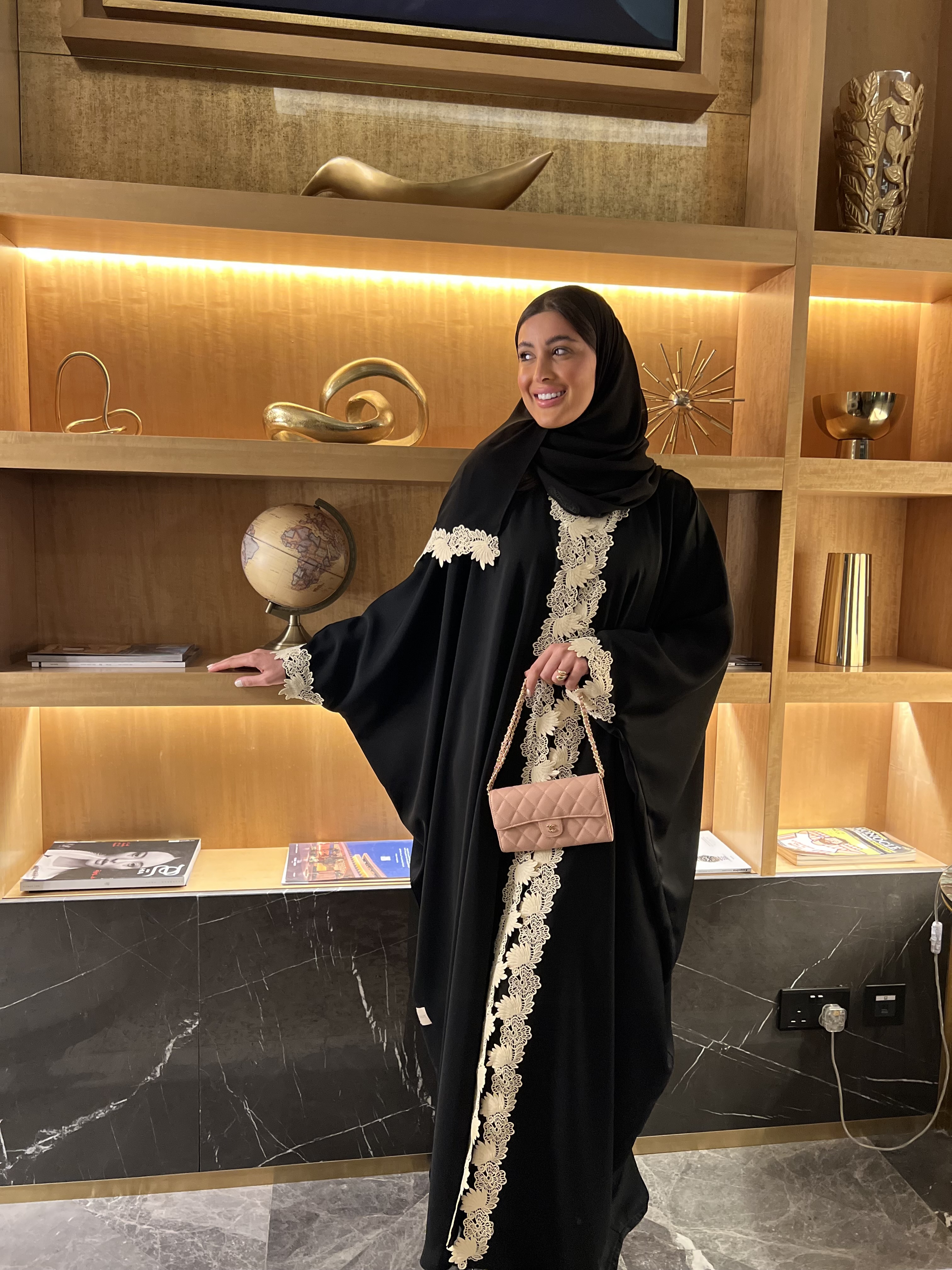 Crepe black and floral abaya