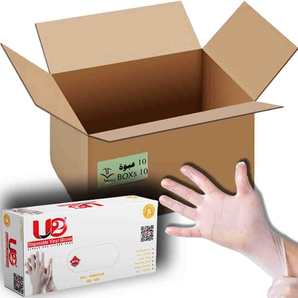 Image 01 Carton of 10 Packs of 100 Medical Vinyl Gloves Powder-Free Clear Size S | Alhareri Store