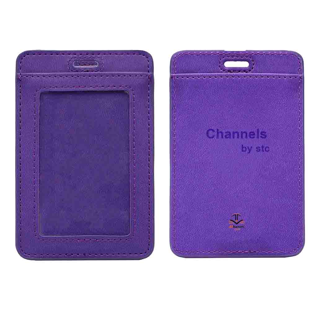 صورة حامل بطاقة جلد بنفسجي مع شعار Channels by stc | متجر الحريري