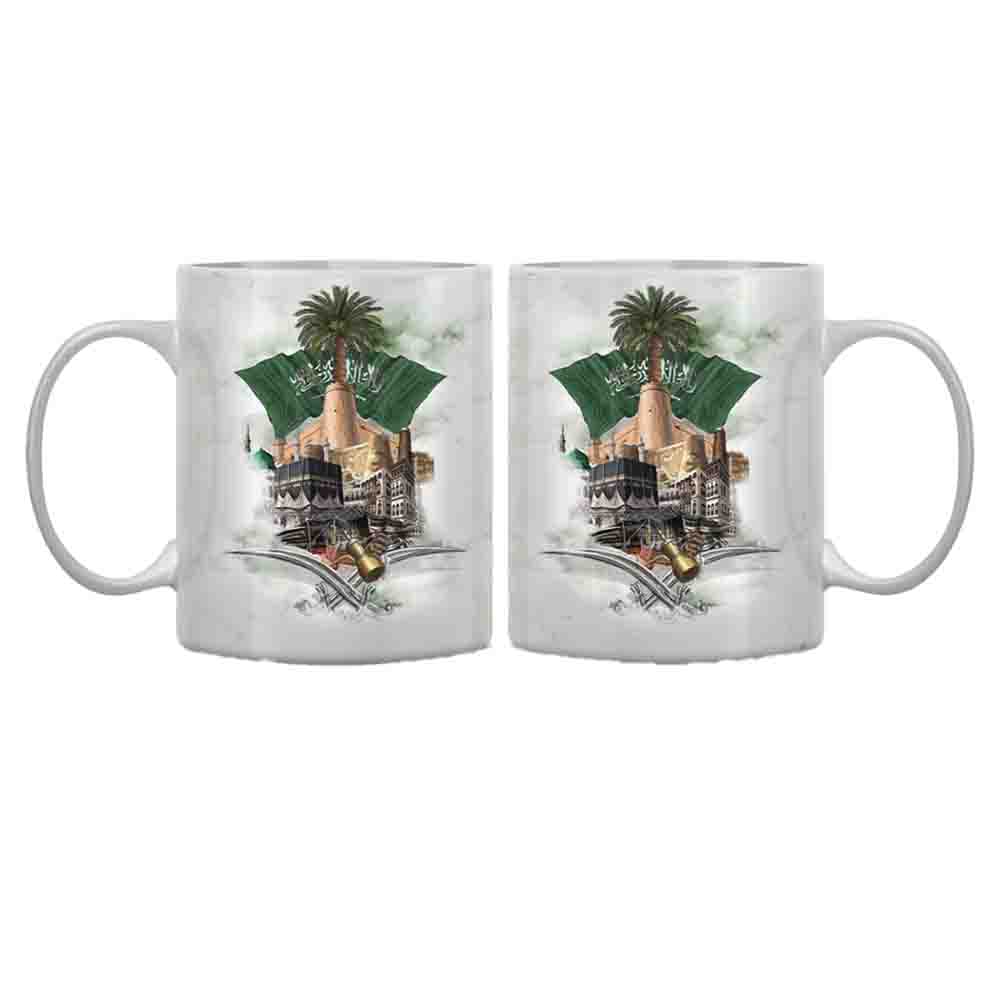 Saudi landmarks ceramic mug with national flag image | Premium heat transfer | Alhareri Store