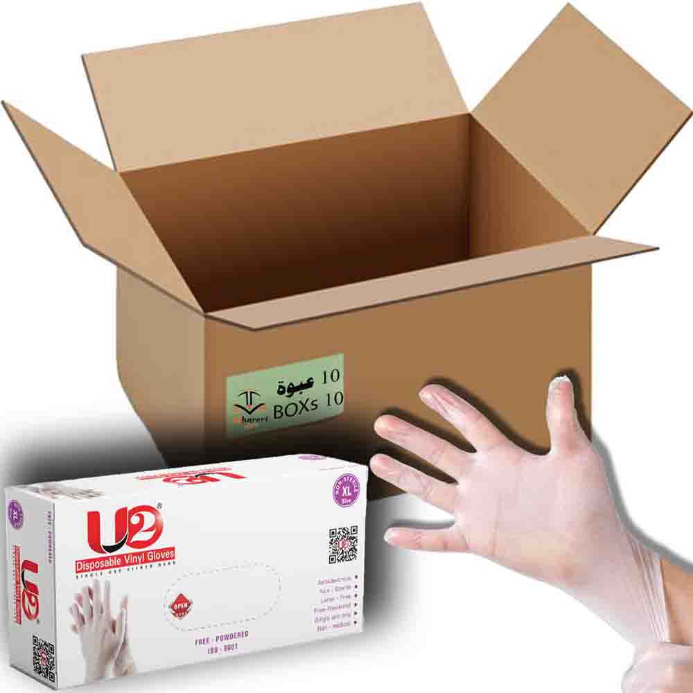 Image 01 Carton of 10 Packs of 70 Medical Vinyl Gloves Powder-Free Clear Size XL | Alhareri Store